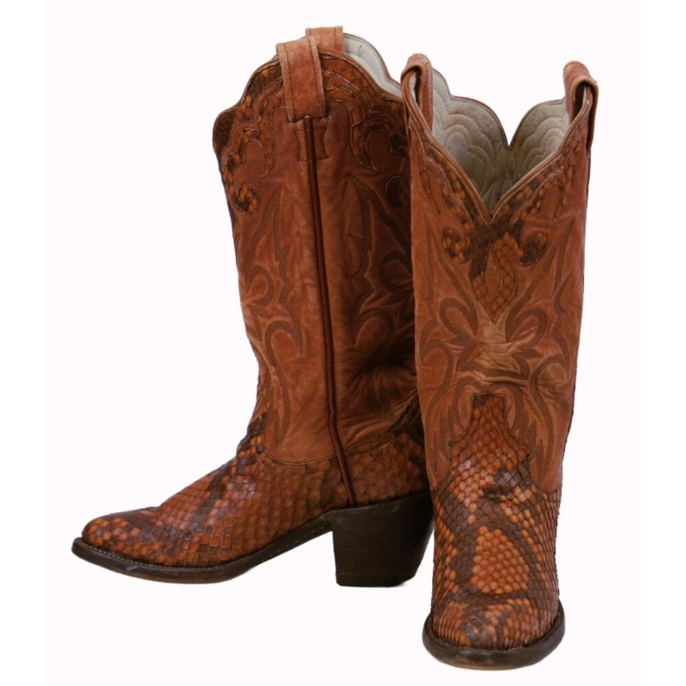 Larry Mahan Western Cowboy Boots Snake Vintage US Made 8-Row Stitch Women 6 B784